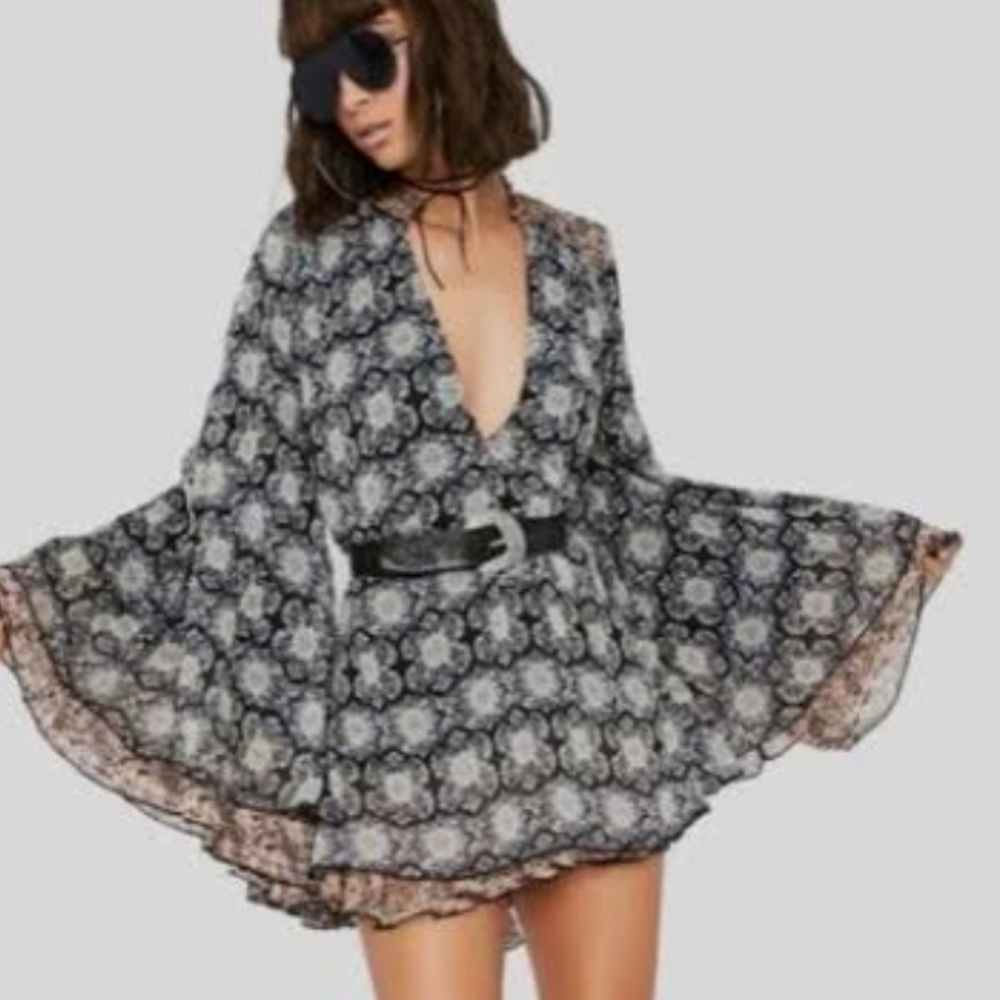 Free People GABI Floral Bell Sleeve Dress